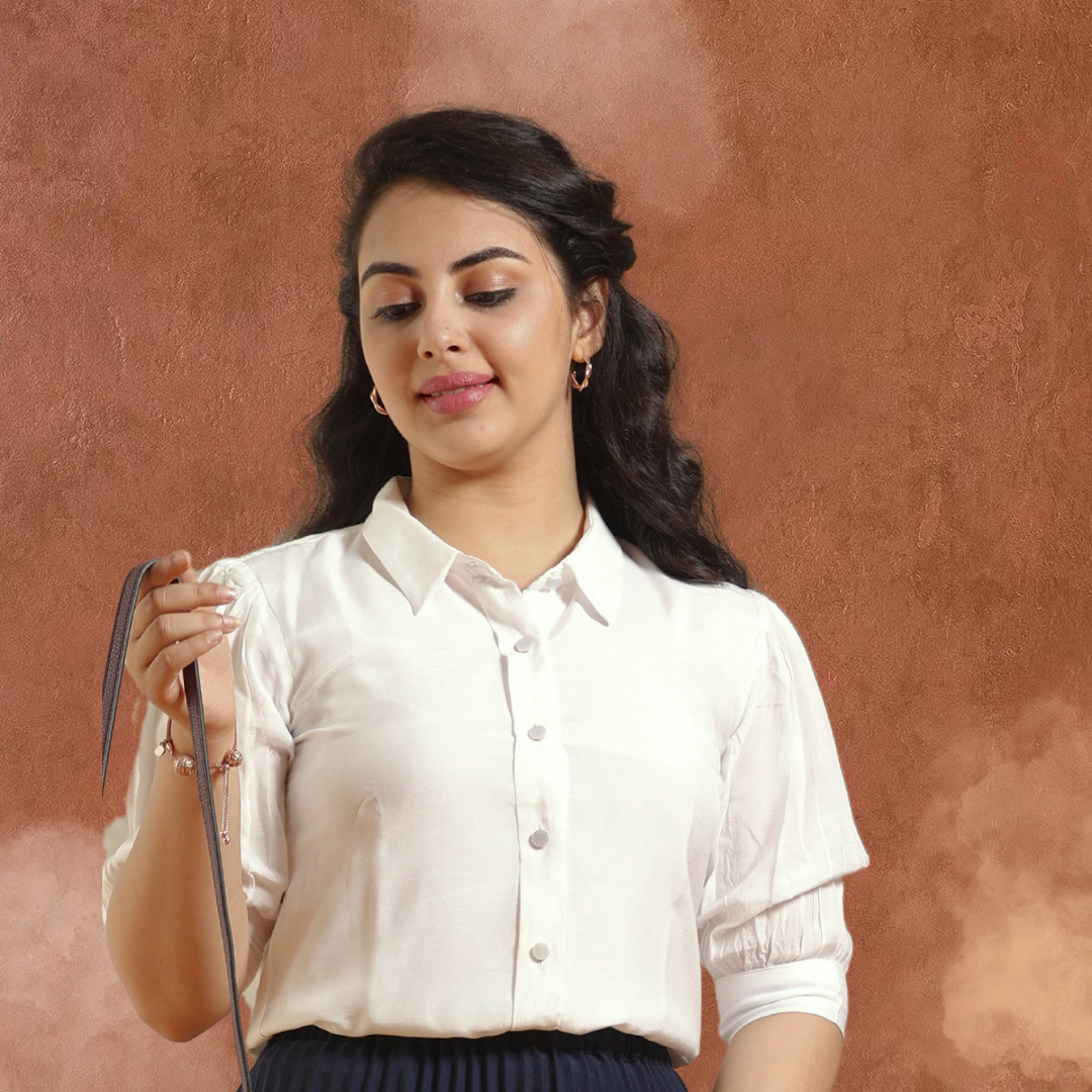 Pearl white silk shirt top