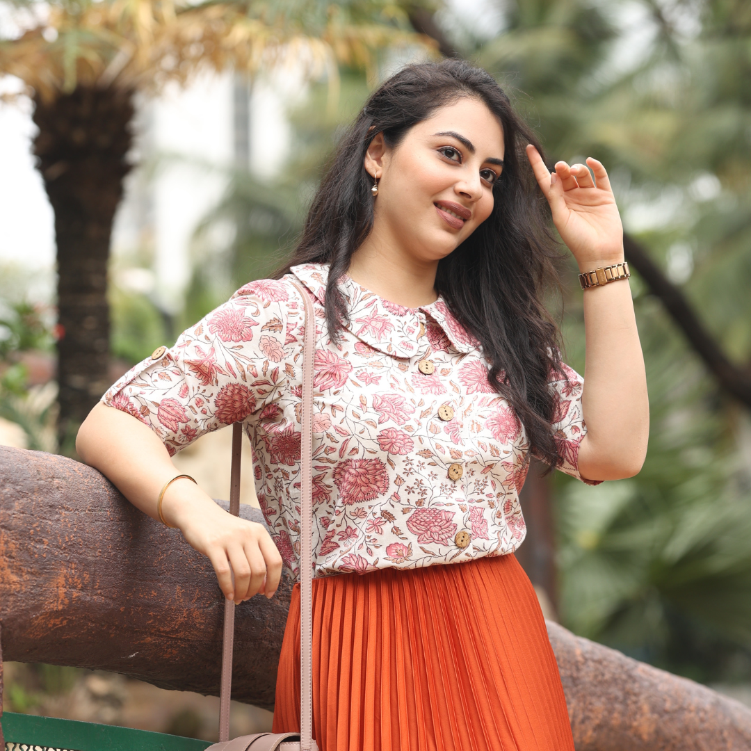 Dahlia floral cotton shirt top