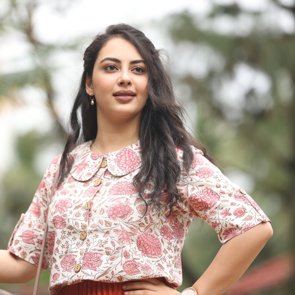 Dahlia floral cotton shirt top