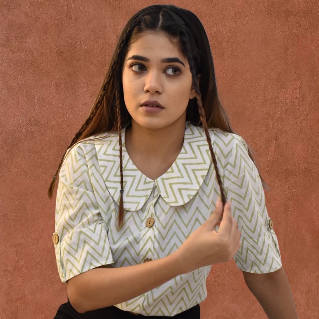 Green chevron cotton shirt top