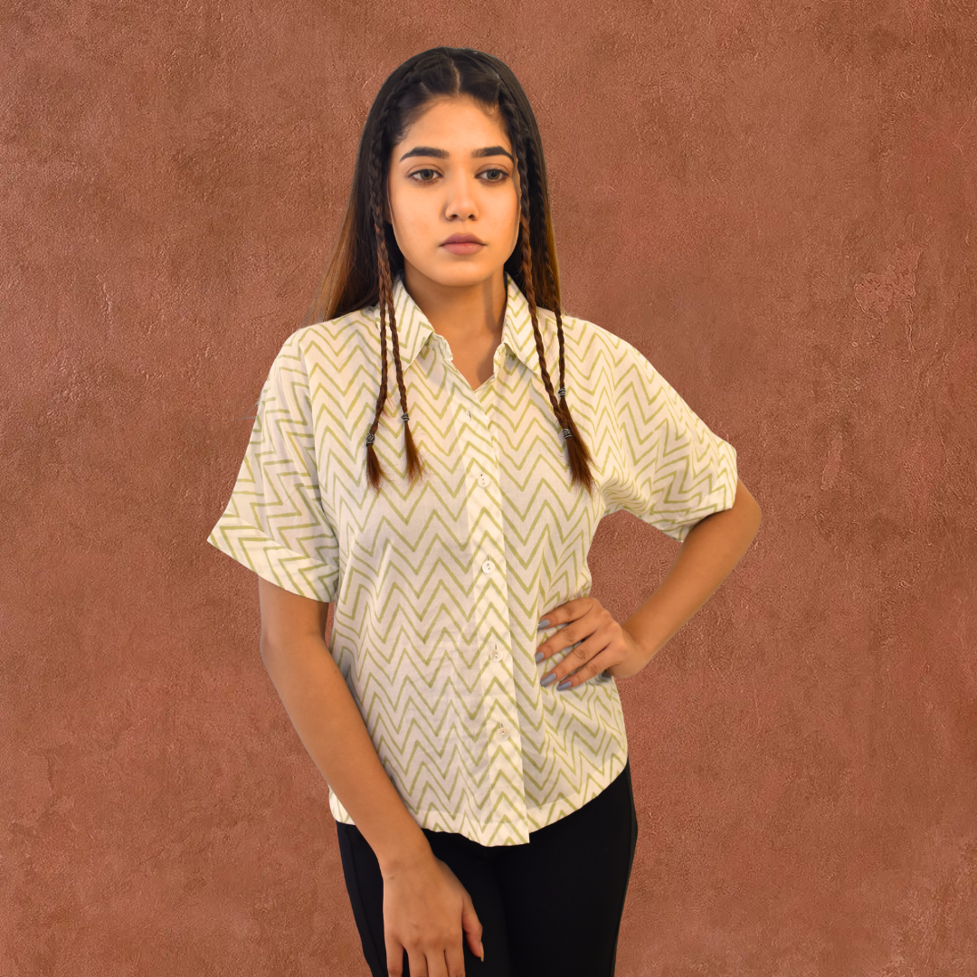 Green chevron print shirt
