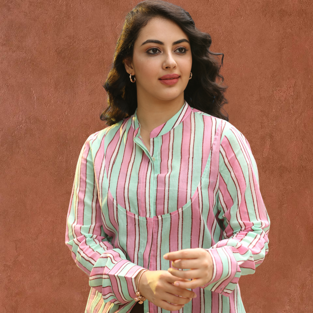 Strip pink and green cotton Shirt