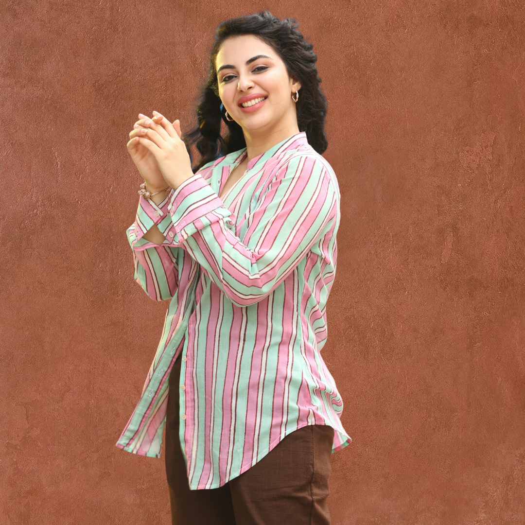 Strip pink and green cotton Shirt