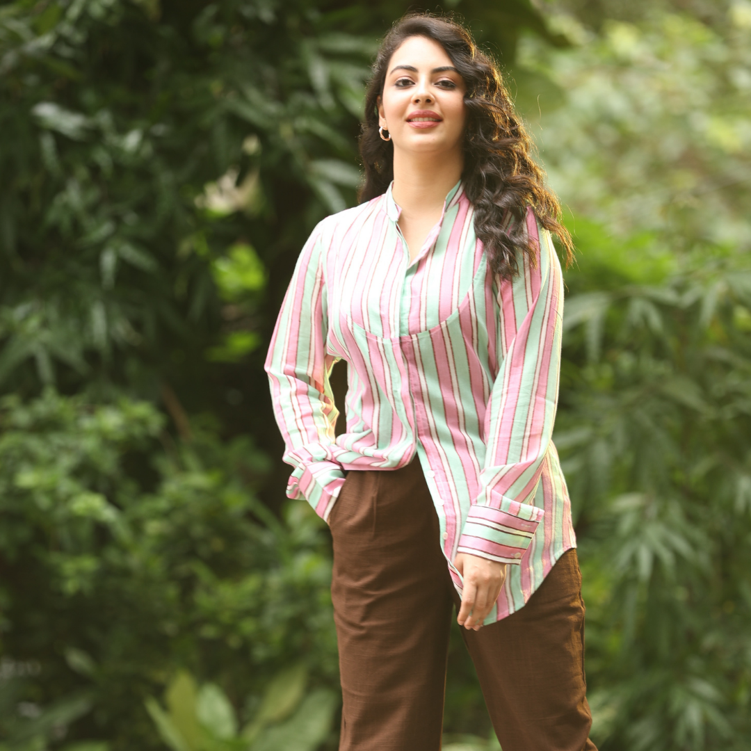 Strip pink and green cotton Shirt