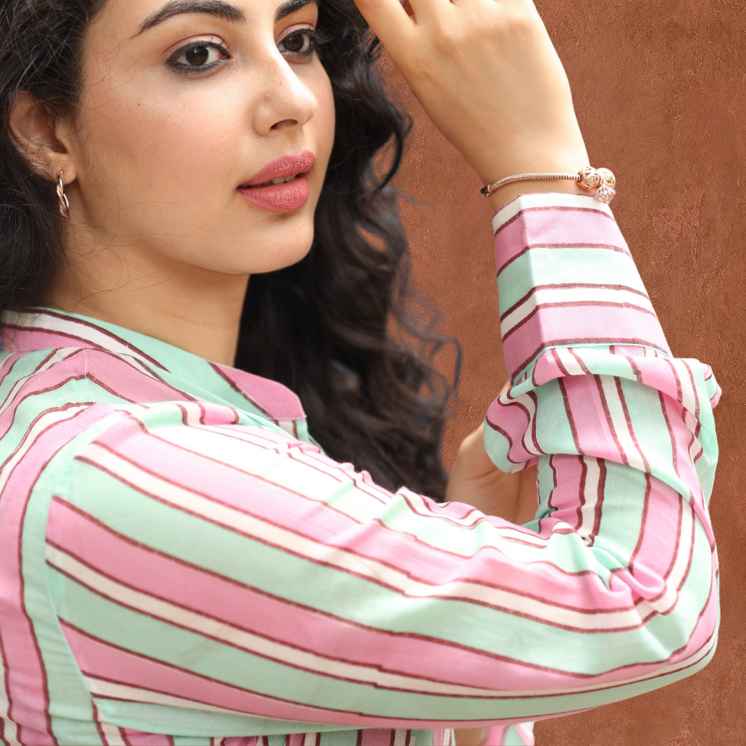 Strip pink and green cotton Shirt