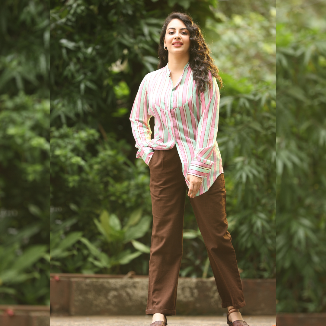 Strip pink and green cotton Shirt