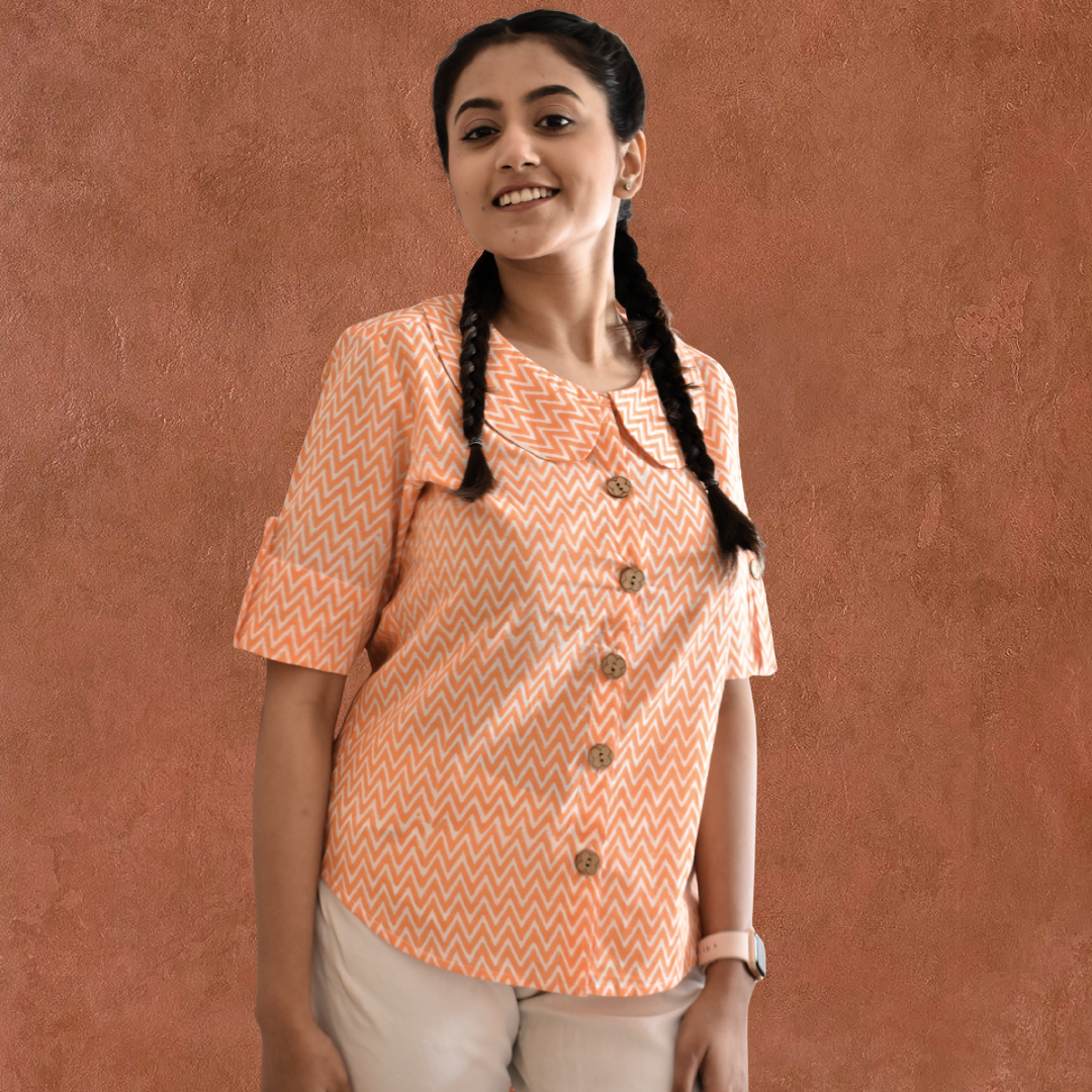 Orangey chevron women cotton Shirt