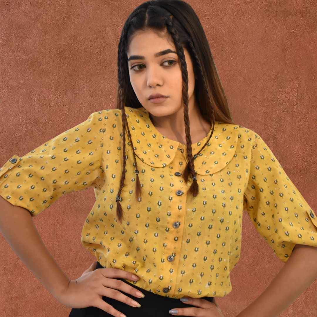 Mustard dip pure cotton shirt