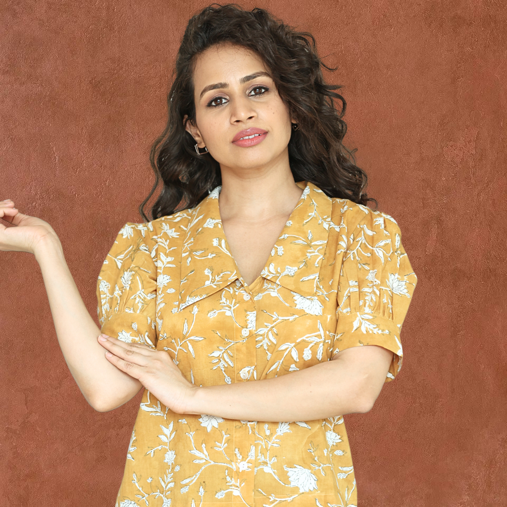 Yellow dip cotton shirt top